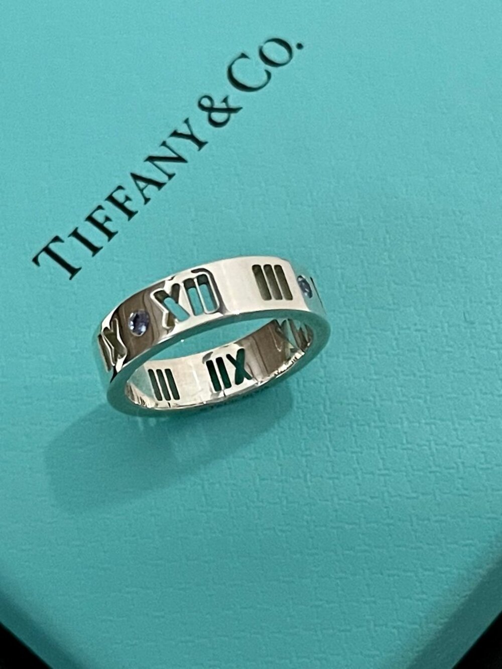 Tiffany & Co. Silver Sapphire Atlas Band Ring